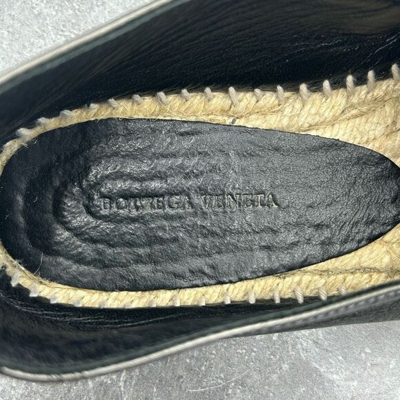 Bottega Veneta Metallic Gray Intrecciato Leather Slip On Espadrille Flats Size 3 - Picture 10 of 13
